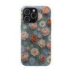 Frozen Floral Vintage Roses & Daisies iPhone Case with MagSafe compatibility  Shamo's iPhone 15 Pro Max / Glossy
