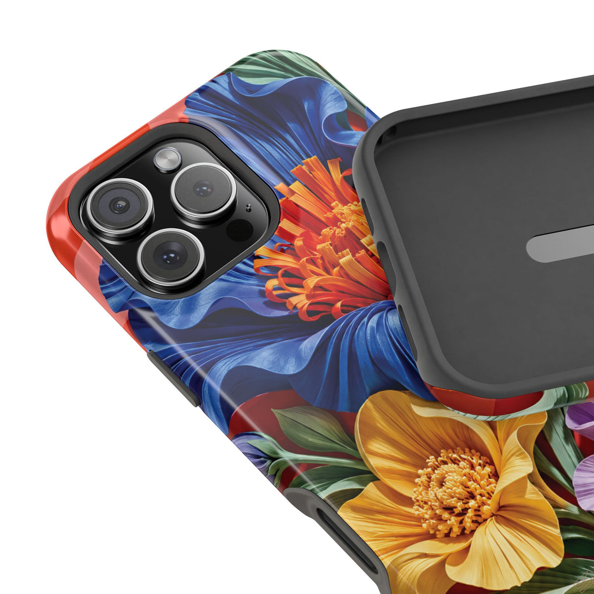 Electric Paradise MagSafe Phone Case – Cobalt Floral & Coral Waves | Glossy