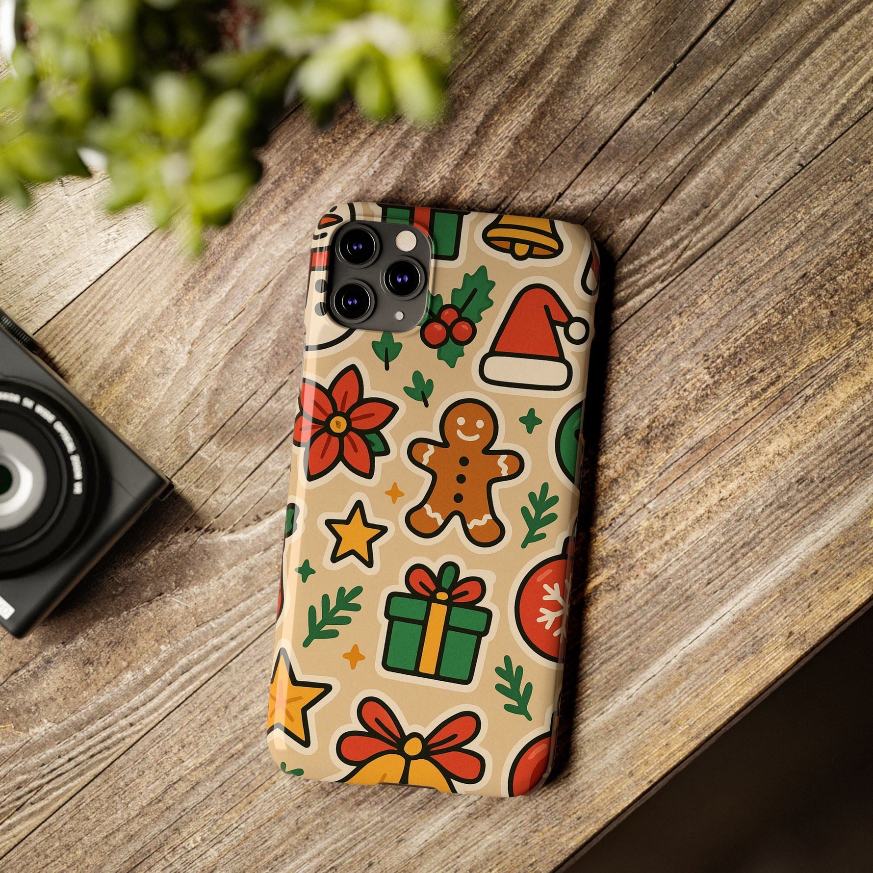 Holiday Pattern Slim iPhone Case — Gingerbread, Santa Hat & Gifts Holiday Design  Shamo's