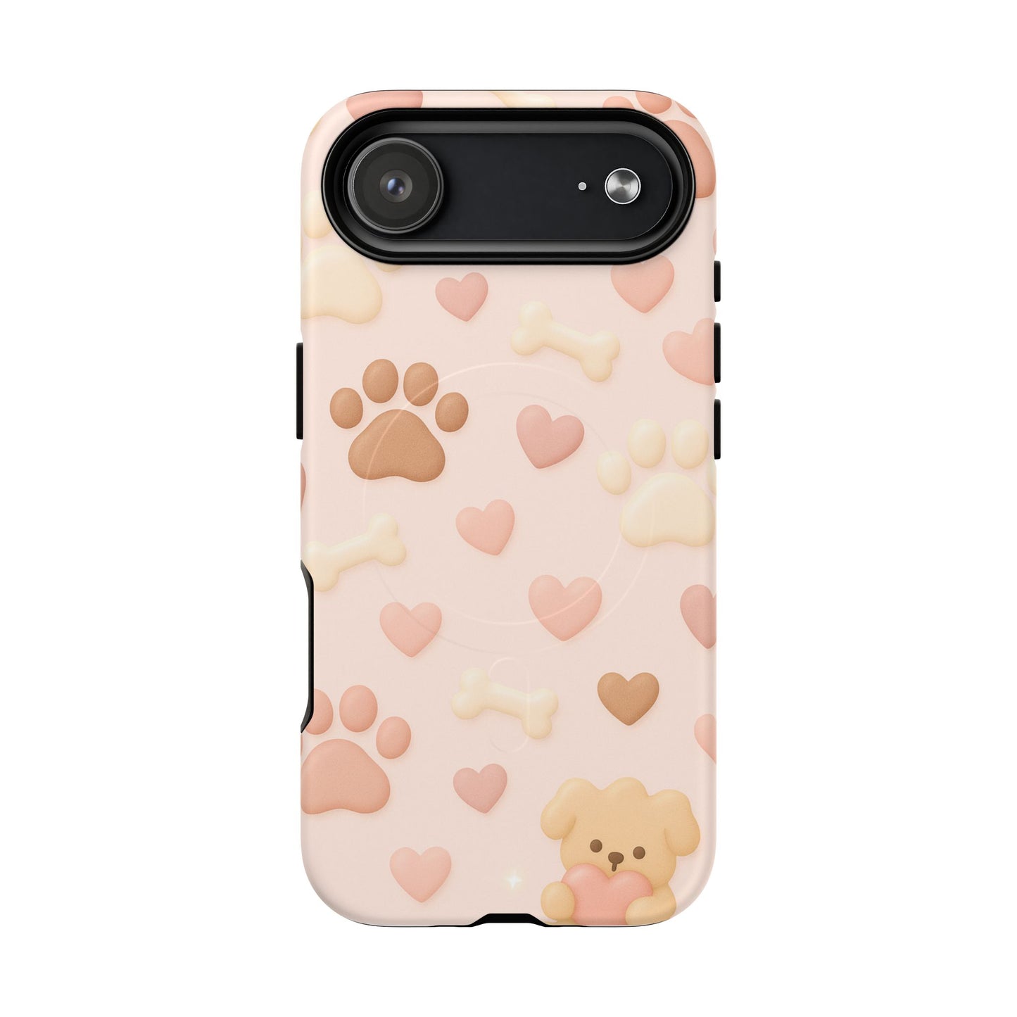 Pet Paw Pattern Phone Case — Pink Puppy Hearts & Bones with MagSafe