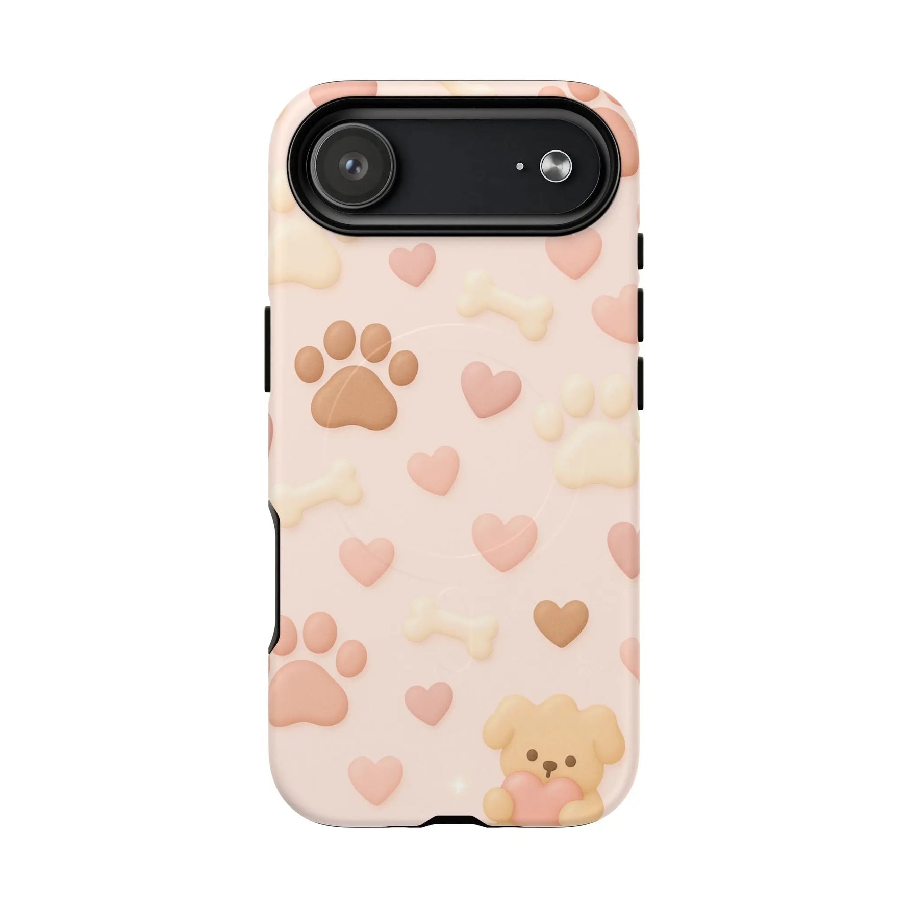 Pet Paw Pattern Phone Case — Pink Puppy Hearts & Bones with MagSafe - Shamo's