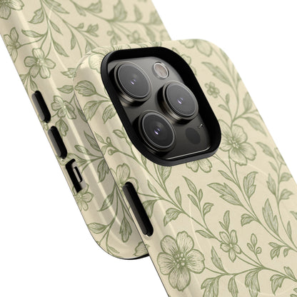 Sage Green Vintage Floral Pattern iPhone Case | MagSafe Compatible
