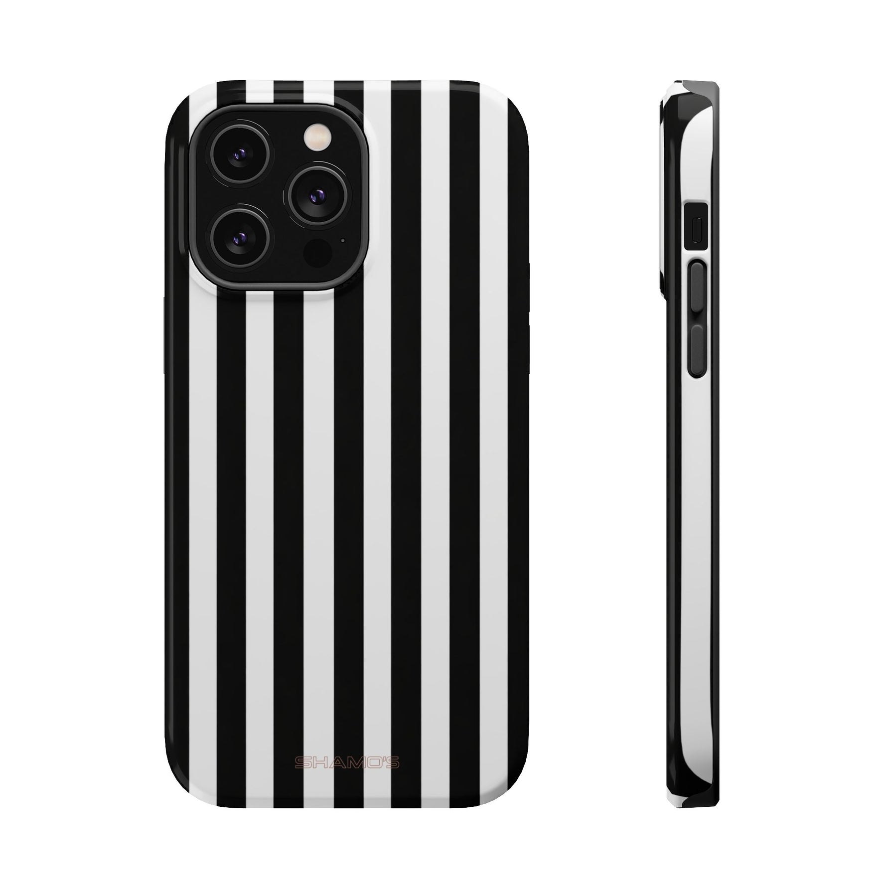 Striped MagSafe Compatible Magnetic Impact-Resistant Phone Case | Black & White Vertical Stripe (Noir Blanc) - iPhone 14 Pro Max / Glossy - Shamo's