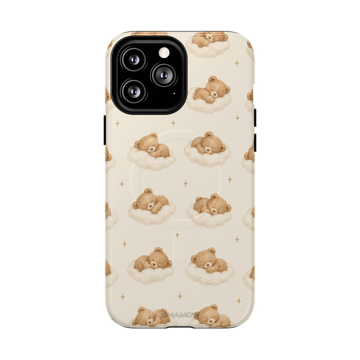 Beige teddybeer op wolken iPhone-hoesje met MagSafe