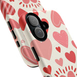 Heart Pattern Tough iPhone Case — Cute Red & Pink Hearts Protective Cover (MagSafe compatible)  Shamo's