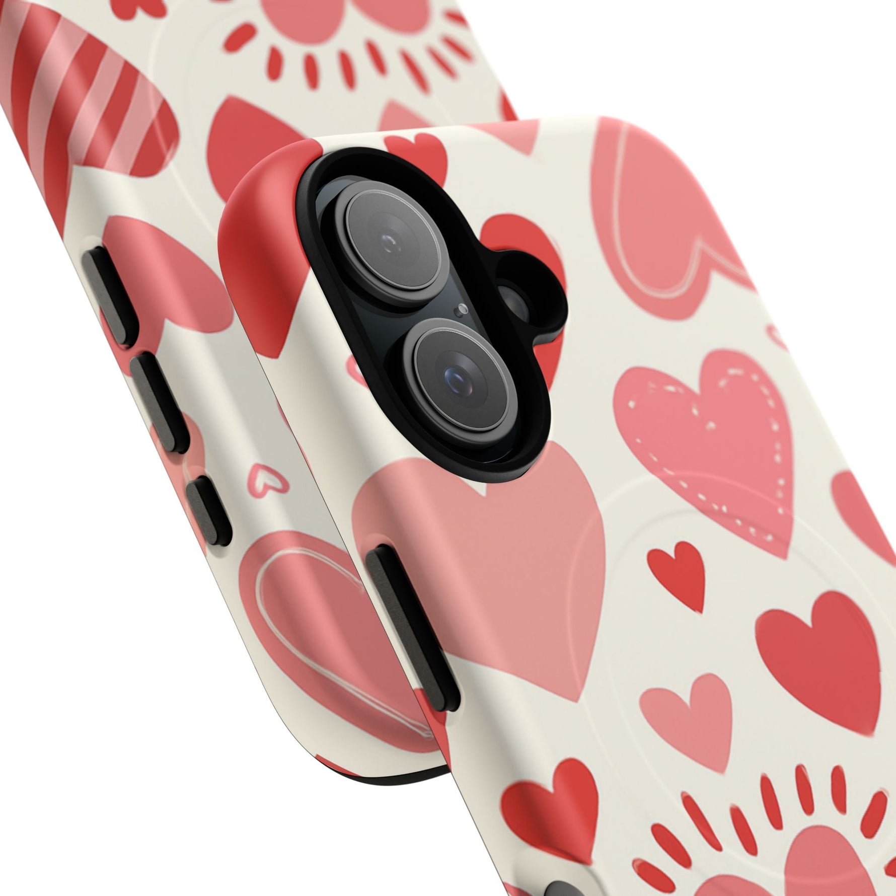 Heart Pattern Tough iPhone Case — Cute Red & Pink Hearts Protective Cover (MagSafe compatible)  Shamo's
