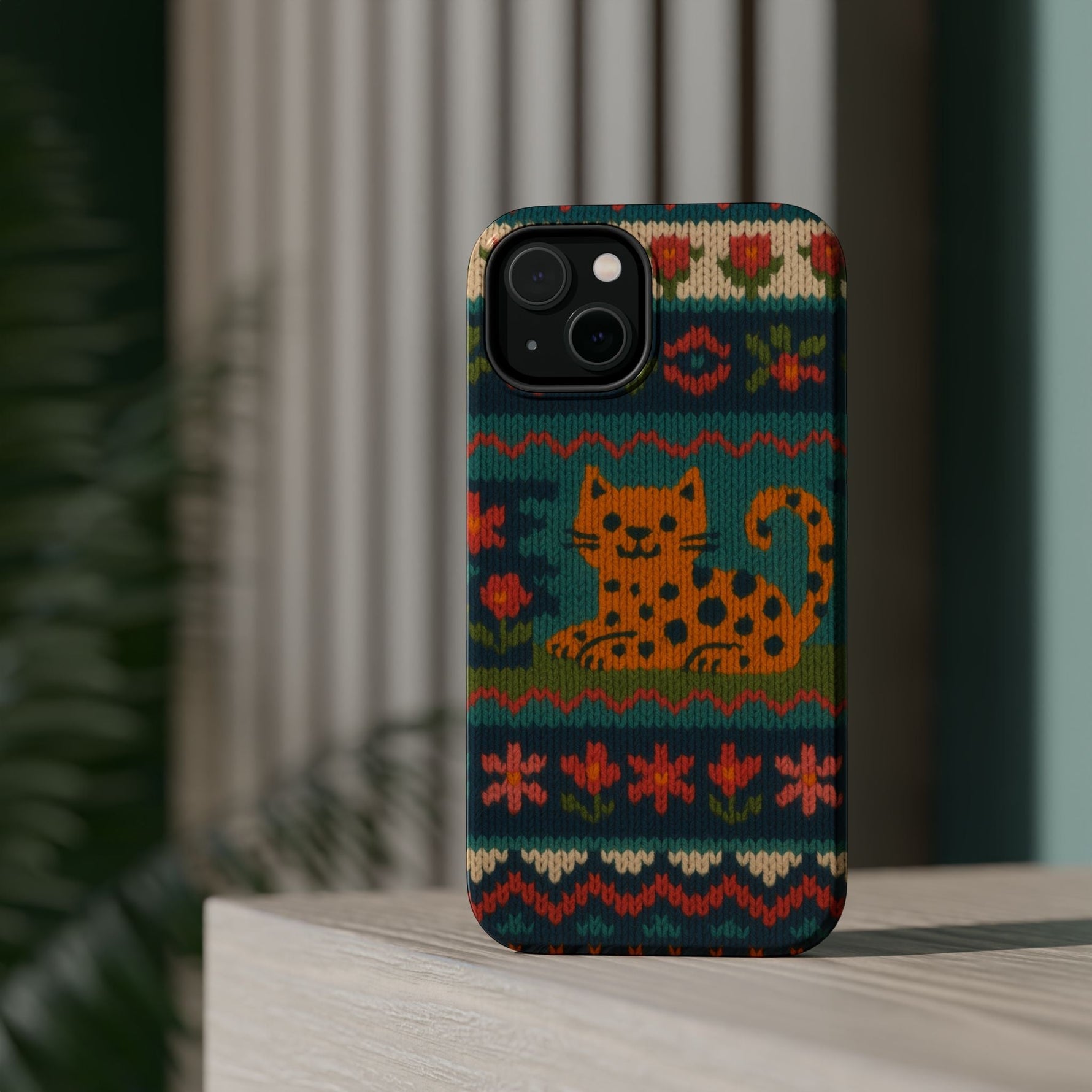 Cozy Knit Leopard Pattern Sweater Holiday Theme iPhone Case with MagSafe compatibility  Shamo's