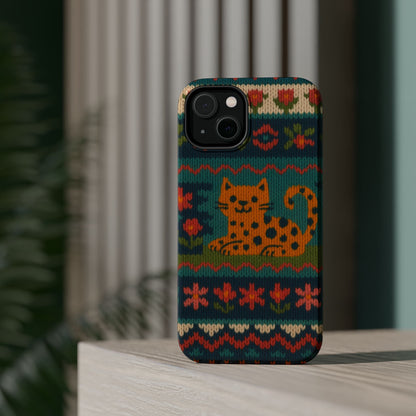 Cozy Knit Leopard Pattern Sweater Holiday Theme iPhone Case with MagSafe compatibility