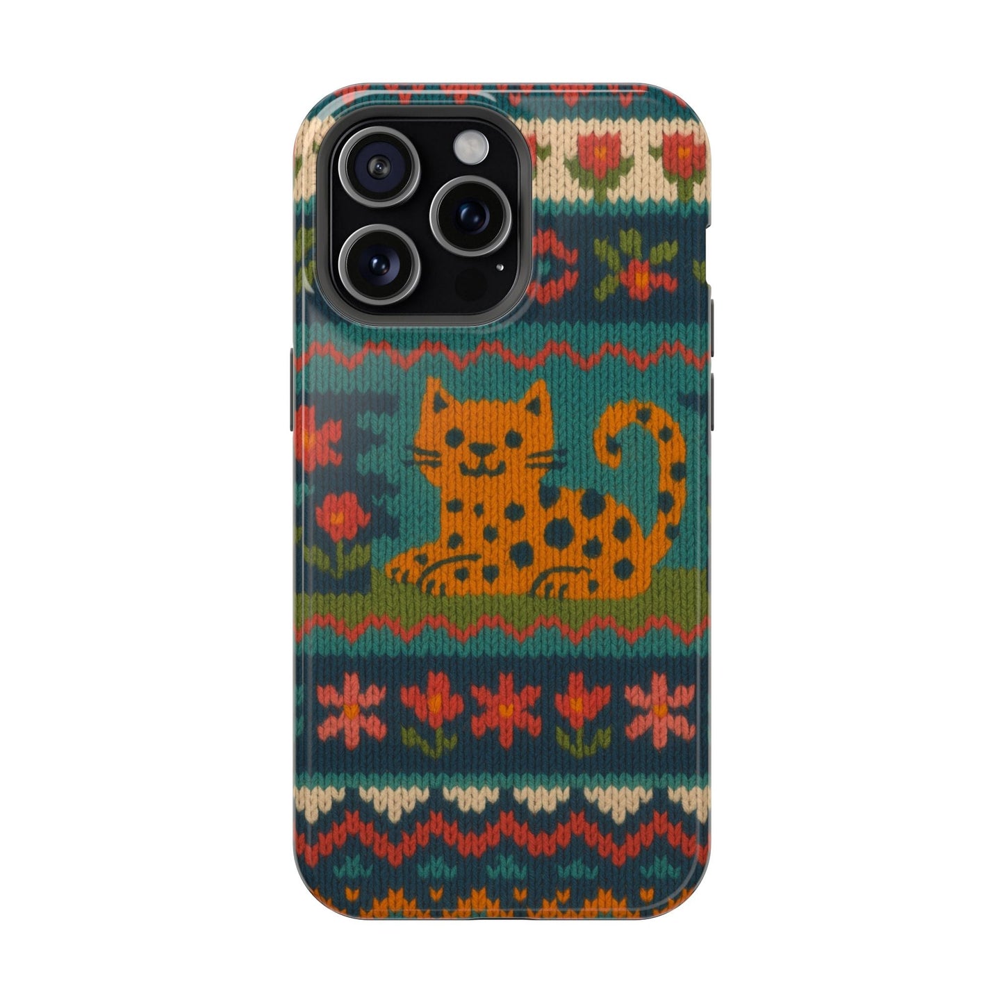Cozy Knit Leopard Pattern Sweater Holiday Theme iPhone Case with MagSafe compatibility