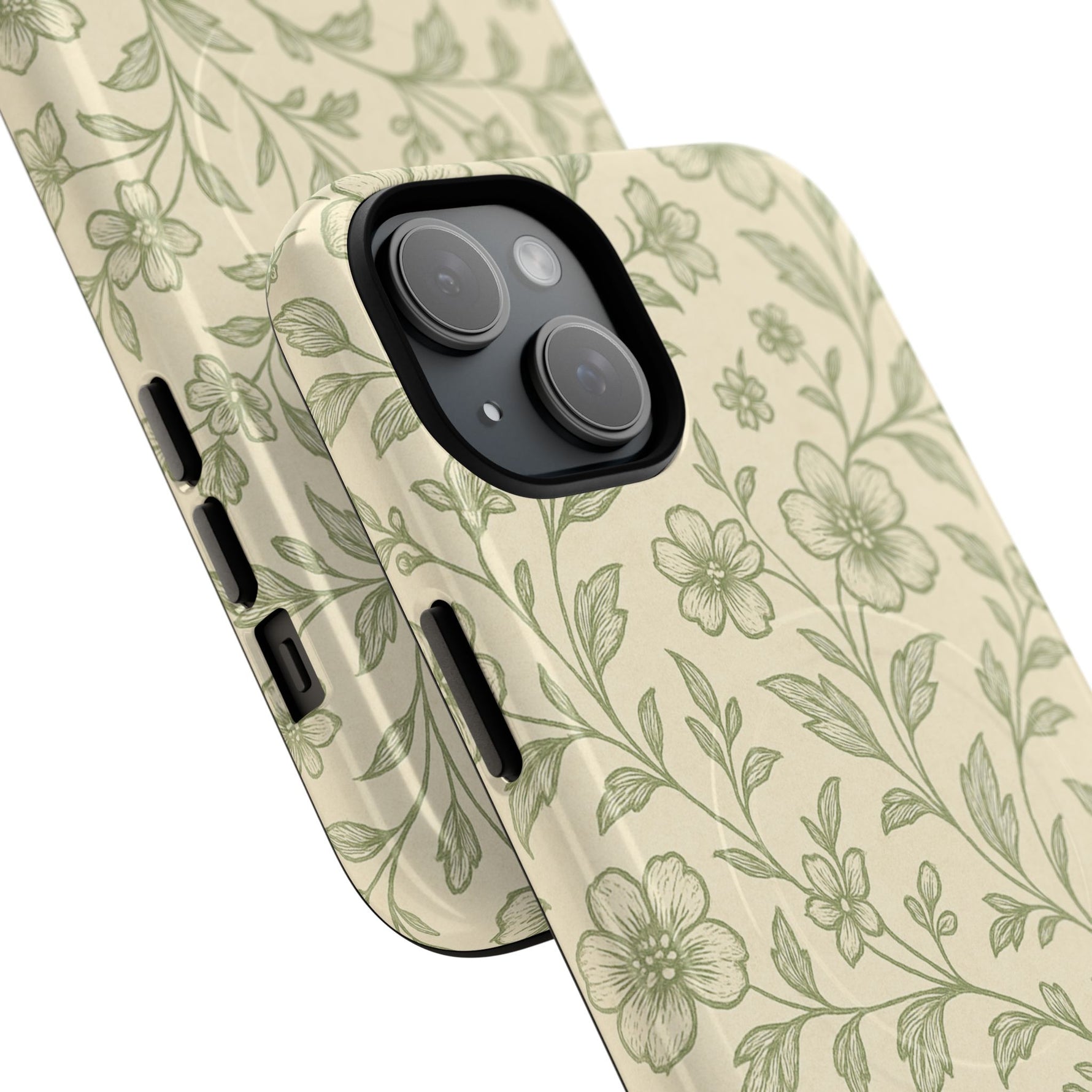 Sage Green Vintage Floral Pattern iPhone Case | MagSafe Compatible - Shamo's