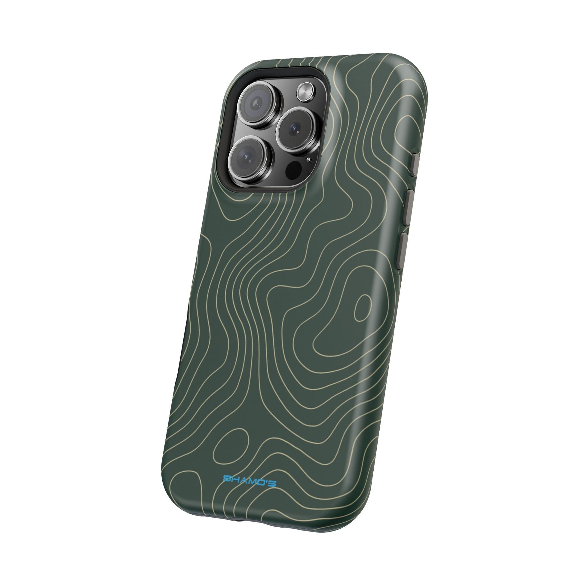 Topographic Green Magnetic Impact-Resistant iPhone Case | MagSafe compatible  Shamo's