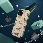 Wild Mustangs – Western Horse Pattern MagSafe Phone Case, glossy diagonal dual-camera model, rear view with magnetic accessories
