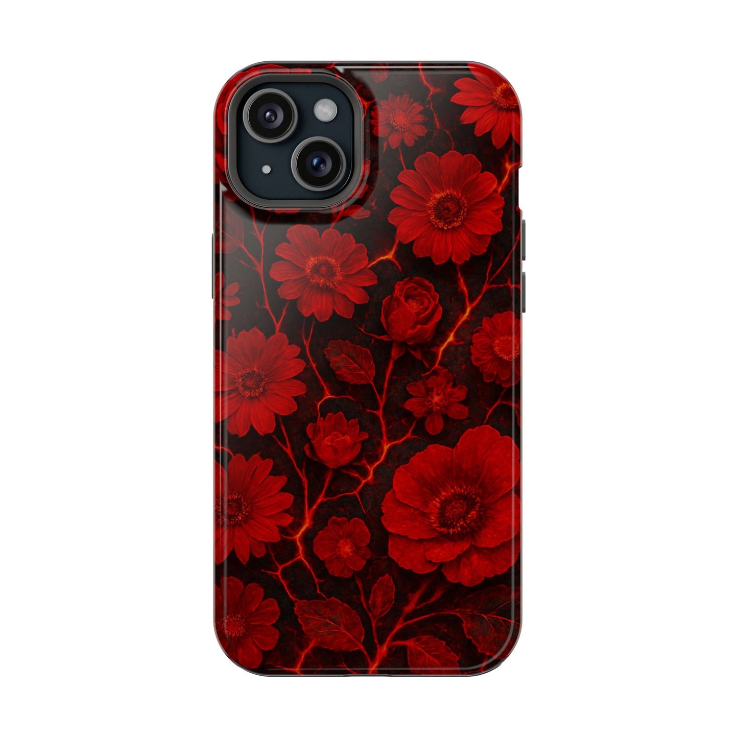 Melted Lava Dark Red Floral iPhone Case — MagSafe Compatible  Shamo's iPhone 15 Plus / Glossy