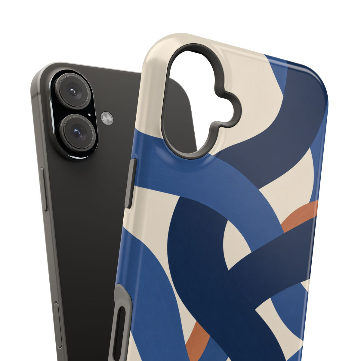 Indigo Loom MagSafe Phone Case – Blue & Ivory Abstract Woven Pattern