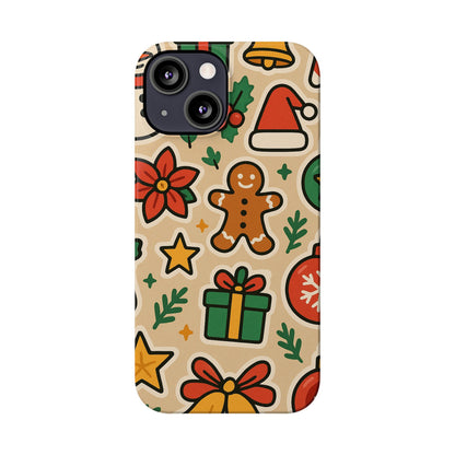 Holiday Pattern Slim iPhone Case — Gingerbread, Santa Hat & Gifts Holiday Design