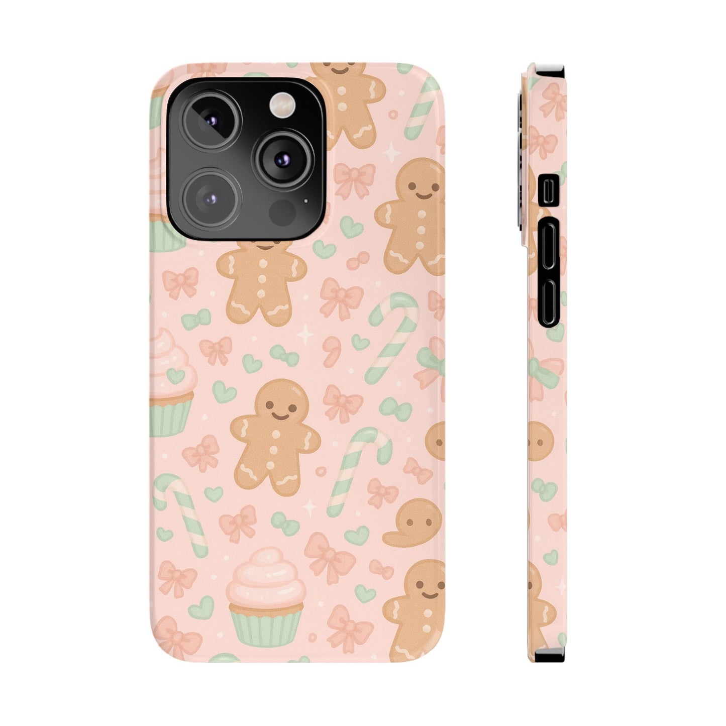 Gingerbread Holiday Slim iPhone Case — Cute Candy Cane & Cupcake Pattern