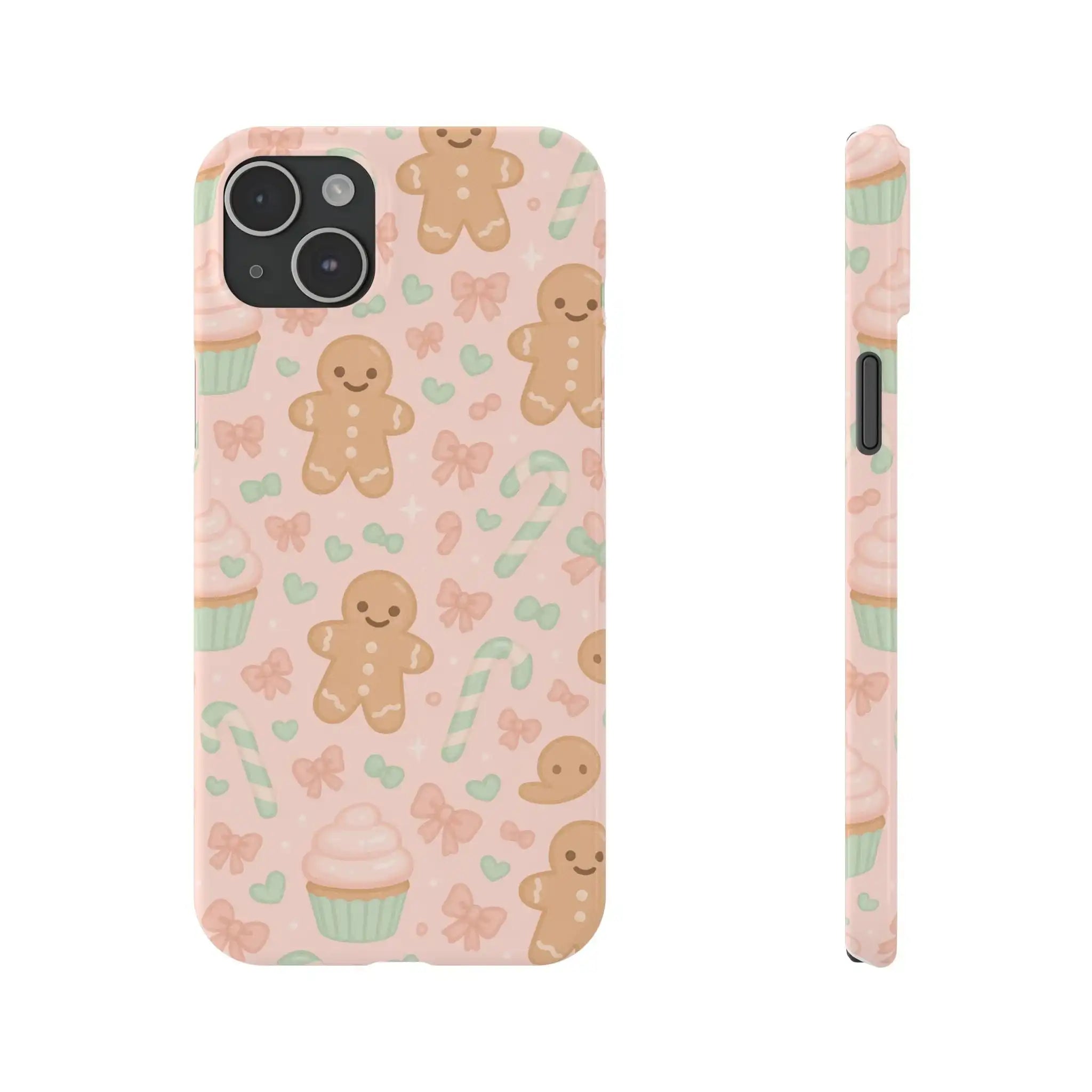 Gingerbread Holiday Slim iPhone Case — Cute Candy Cane & Cupcake Pattern  Shamo's iPhone 15 Plus