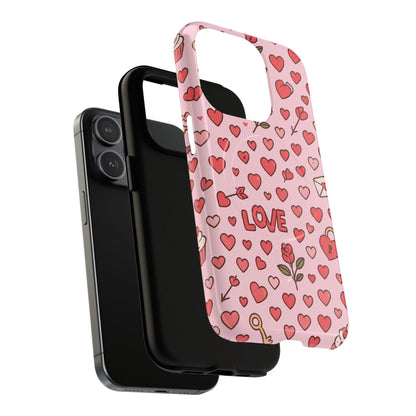 Pink Love Hearts Pattern Tough iPhone Case (MagSafe compatible)