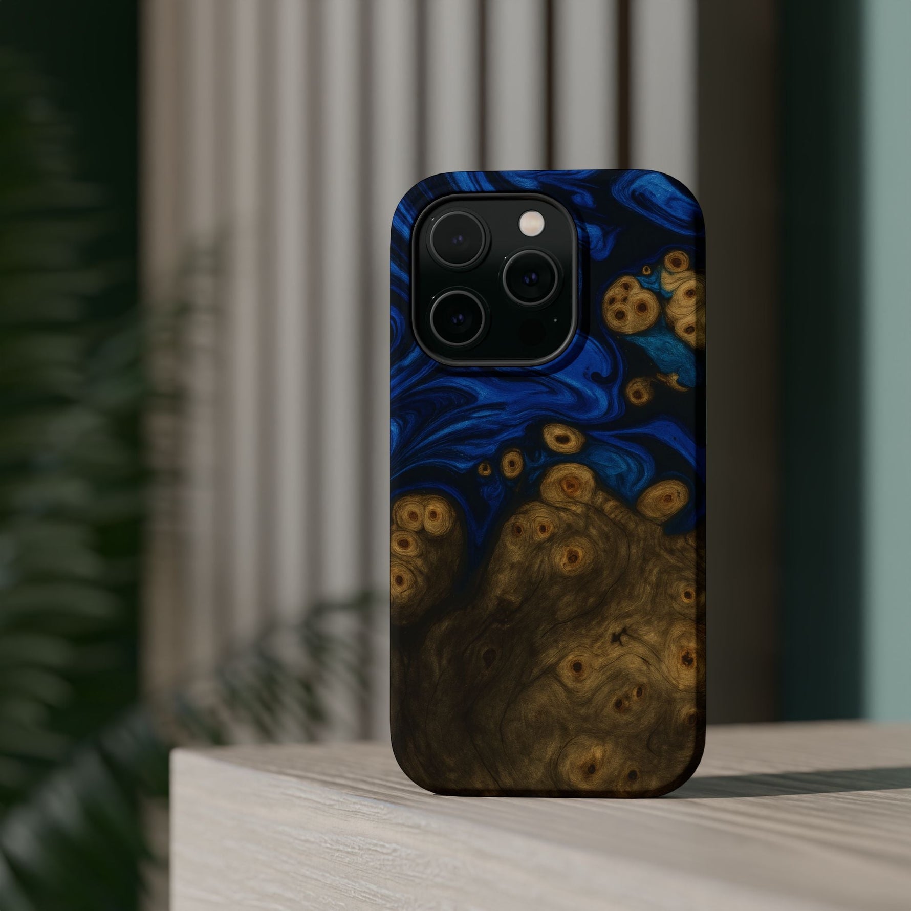 Blue Swirl & Burl Wood Impact iPhone Case | MagSafe compatible  Shamo's