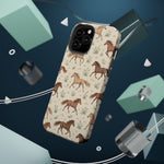 Wild Mustangs – Western Horse Pattern MagSafe Phone Case, glossy square triple-camera Pro model, rear view with magnetic accessories