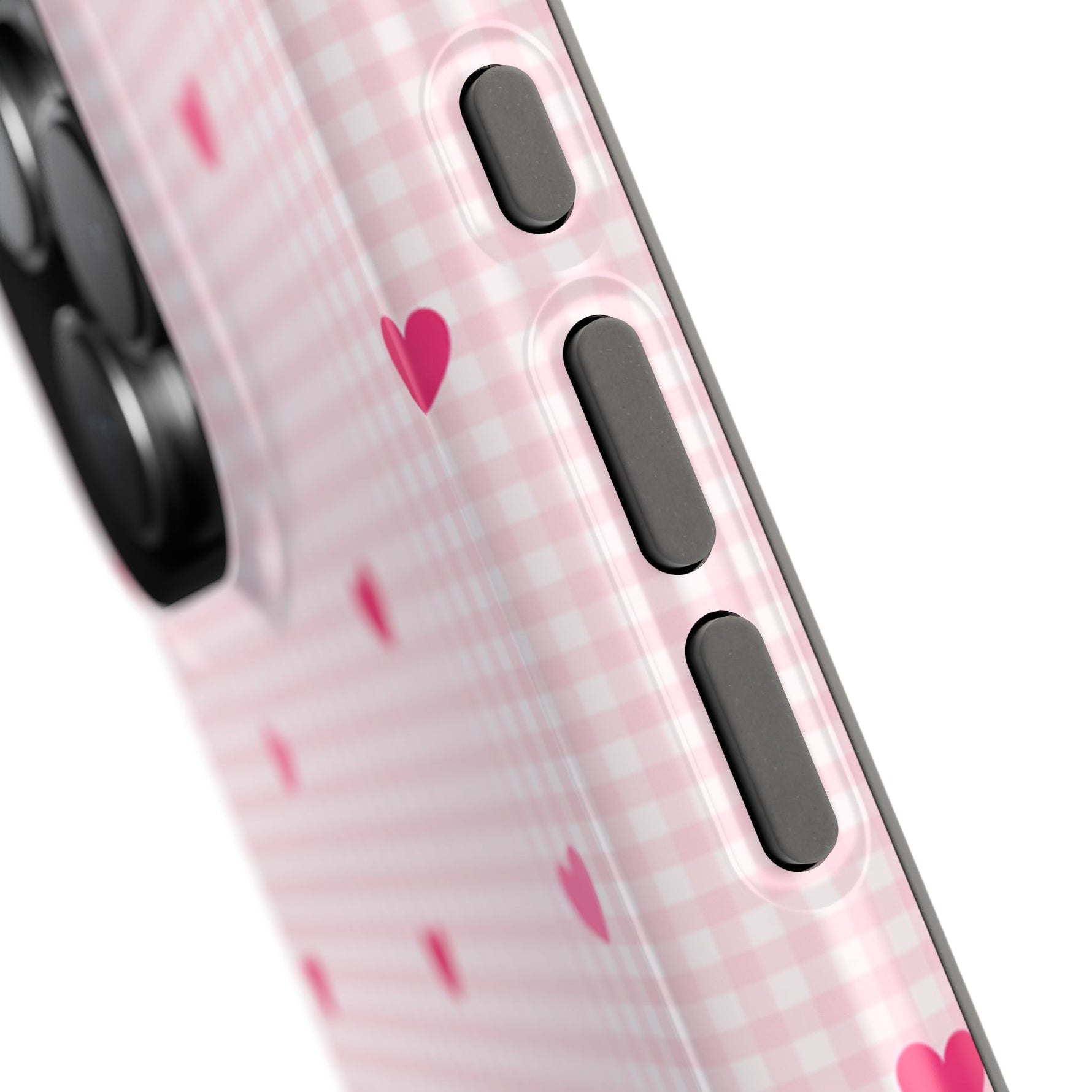 Pink Heart Gingham MagSafe iPhone Case, Impact‑Resistant, Magnetic Protection