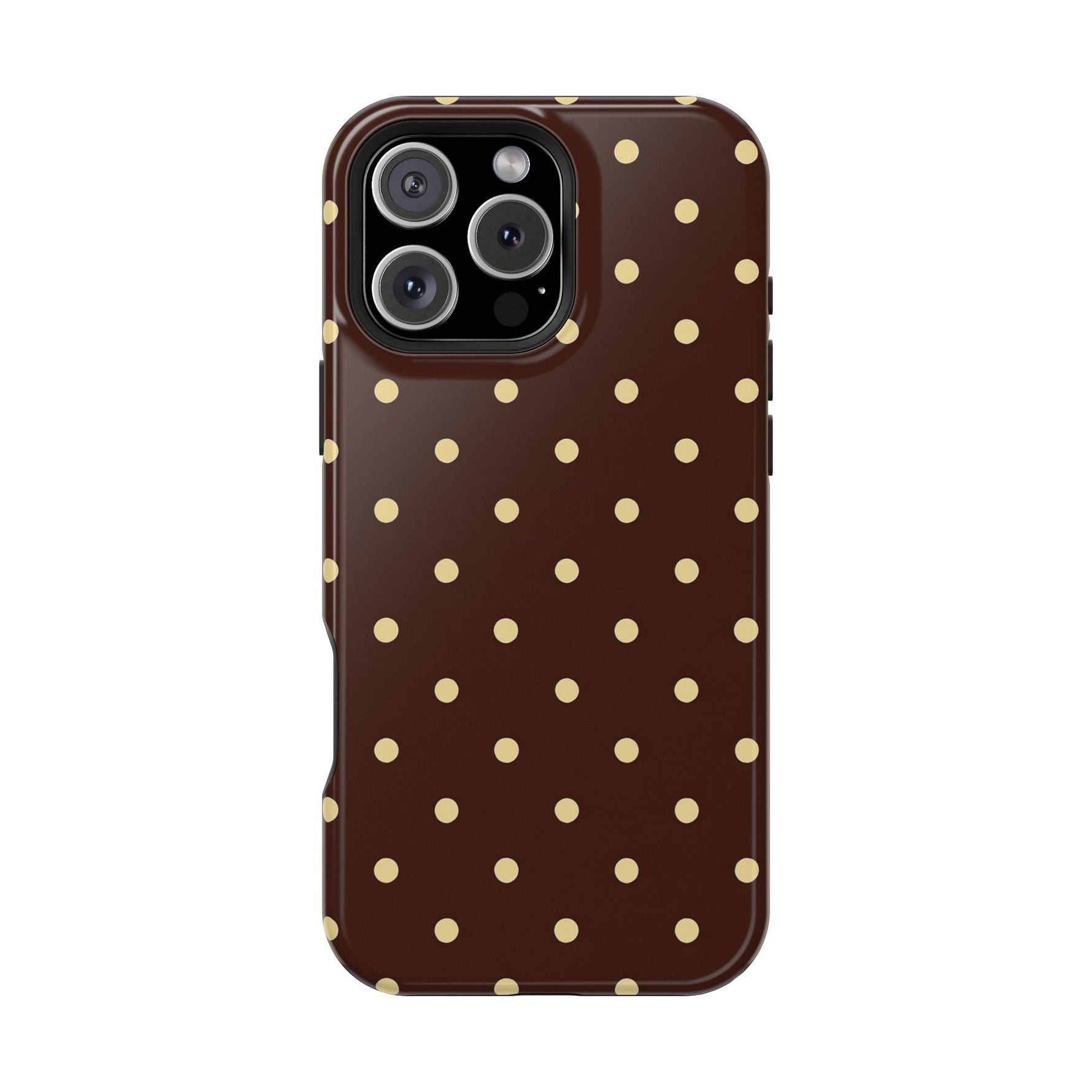 Polka Dot iPhone Case — Brown & Cream Protective Cover with MagSafe compatibility  Shamo's iPhone 16 Pro Max / Glossy