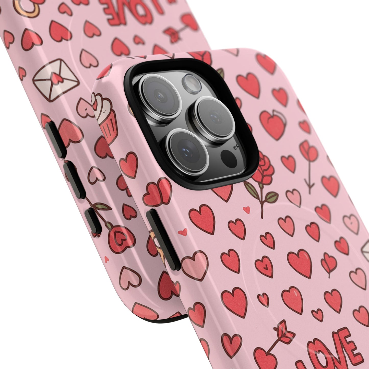 Pink Love Hearts Pattern Tough iPhone Case (MagSafe compatible)