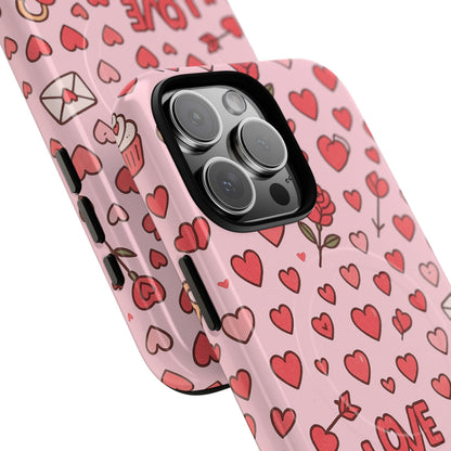 Pink Love Hearts Pattern Tough iPhone Case (MagSafe compatible)