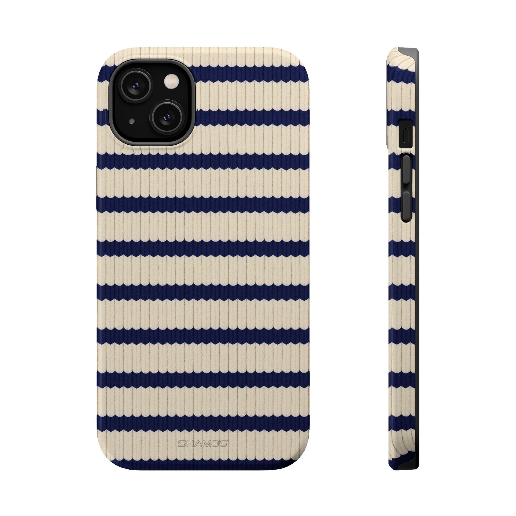 Navy & Cream Ribbed Holiday Sweater Design iPhone Case with MagSafe compatibility