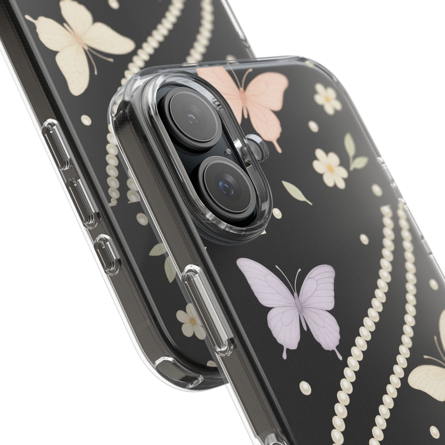 Butterfly Pearl Impact-Resistant Clear iPhone Case