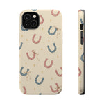 Prairie Horseshoes MagSafe Phone Case, glossy iPhone 14 Plus, rear and side profile