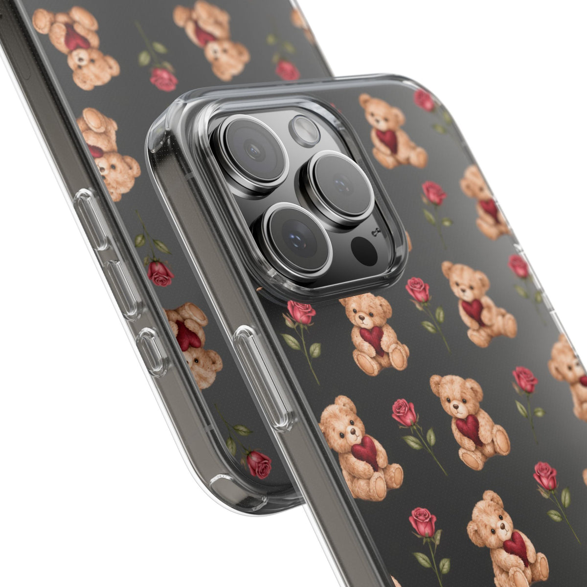 Romantic Teddy Bear Impact-Resistant Phone Case with Heart Design