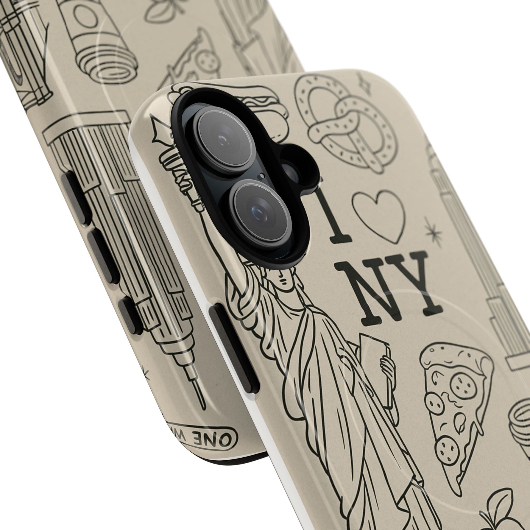 NY City Icons Tough iPhone Case — Statue of Liberty, Pizza & Taxi Pattern | Compatible with MagSafe  Shamo's