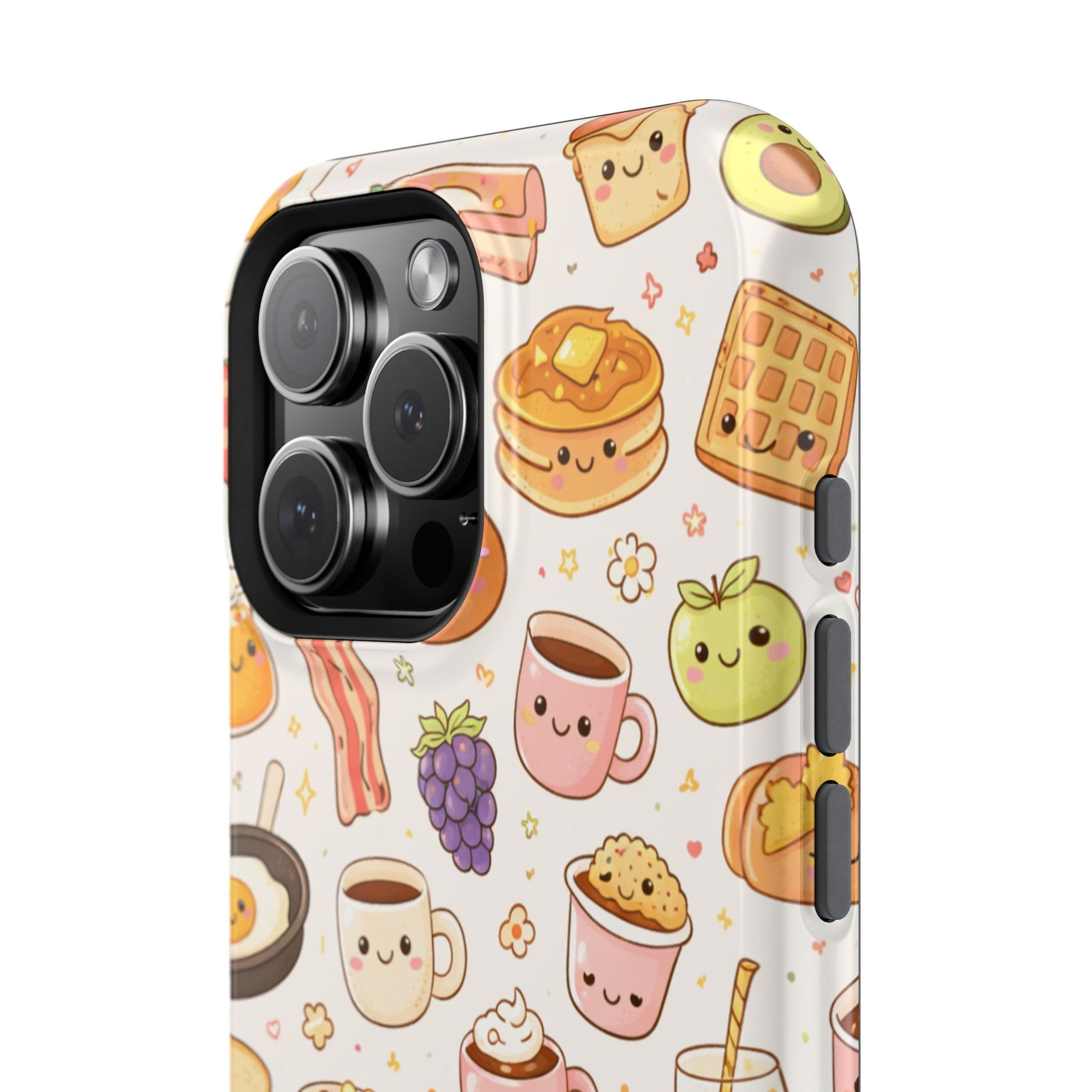 Kawaii Breakfast Pattern Magnetic Phone Case, Cute Cartoon Food Impact-Resistant Cover, MagSafe Compatible