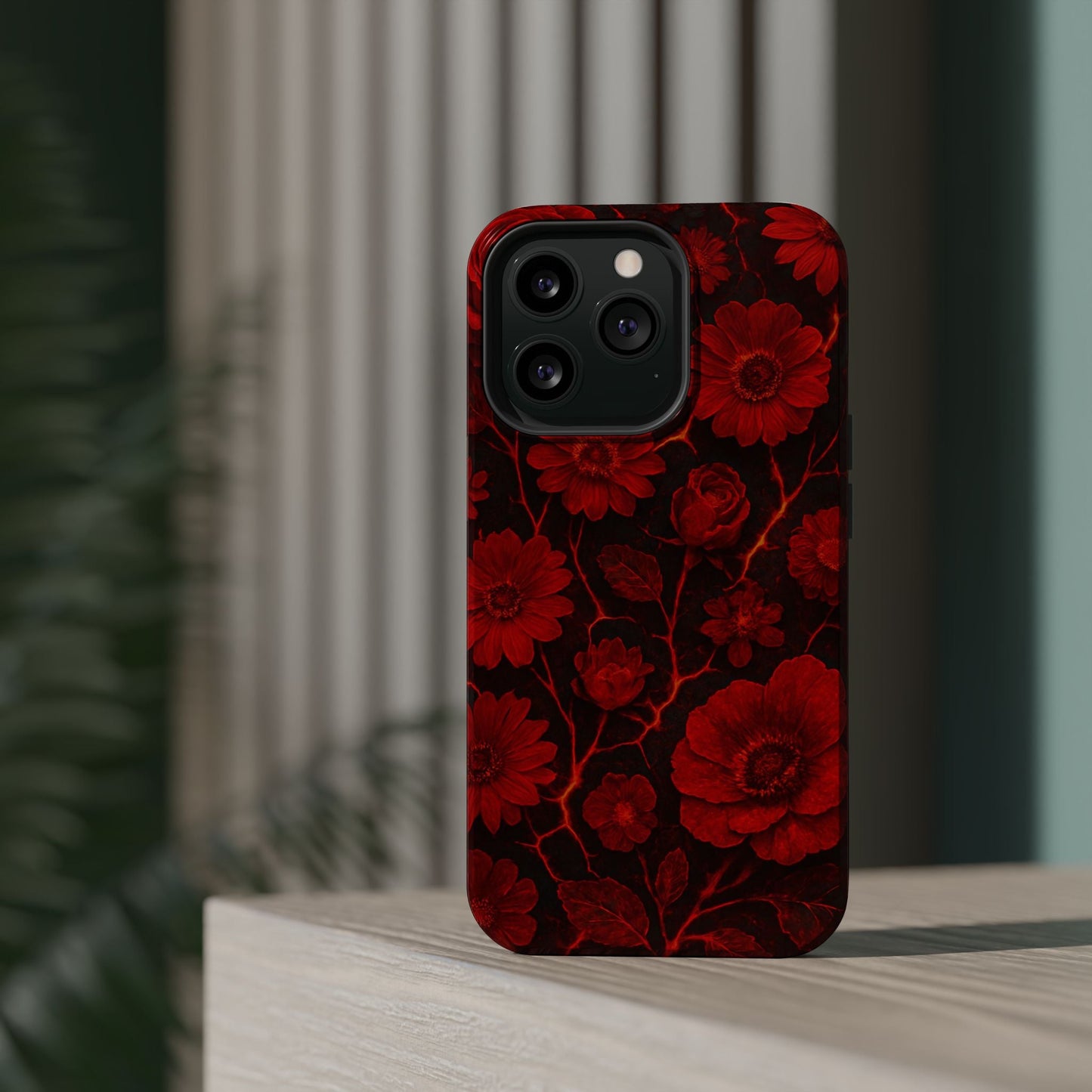 Melted Lava Dark Red Floral iPhone Case — MagSafe Compatible  Shamo's