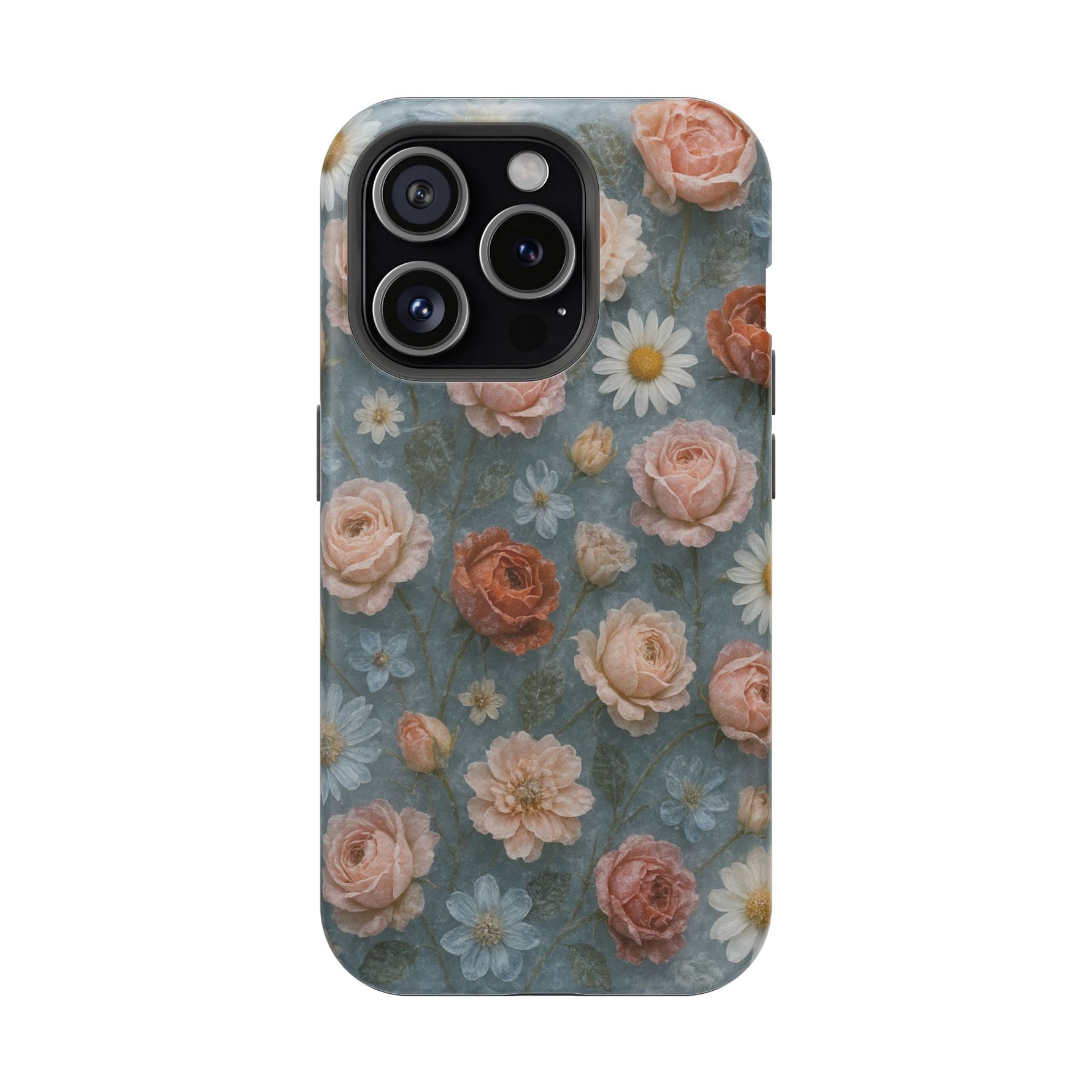 Frozen Floral Vintage Roses & Daisies iPhone Case with MagSafe compatibility  Shamo's iPhone 15 Pro / Matte
