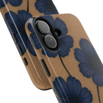 Navy Floral Tough iPhone Case — Durable Protective Case with Blue Flowers on Kraft Background  Shamo's