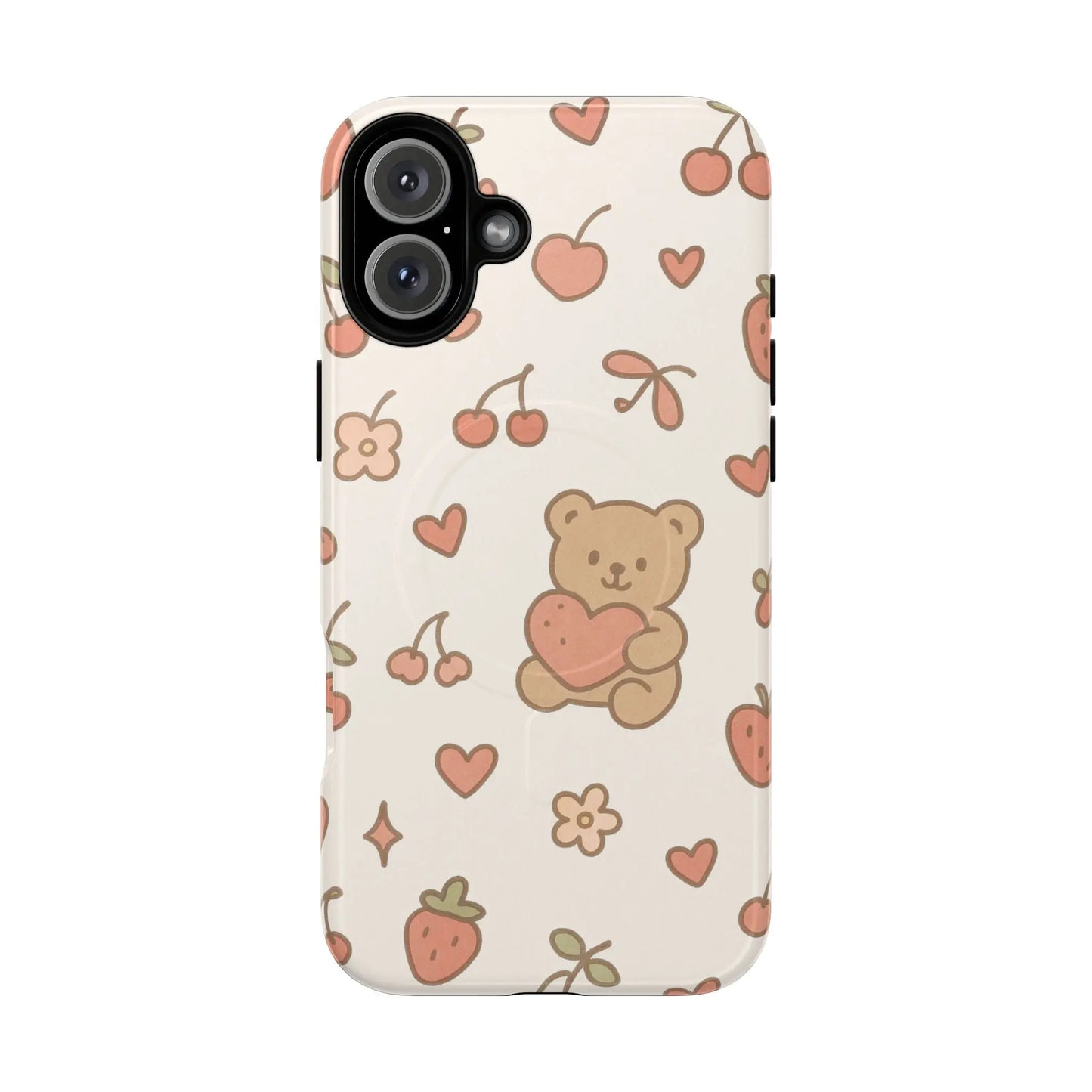 Teddy Berry Cozy Strawberry Pattern iPhone Case with MagSafe - Shamo's