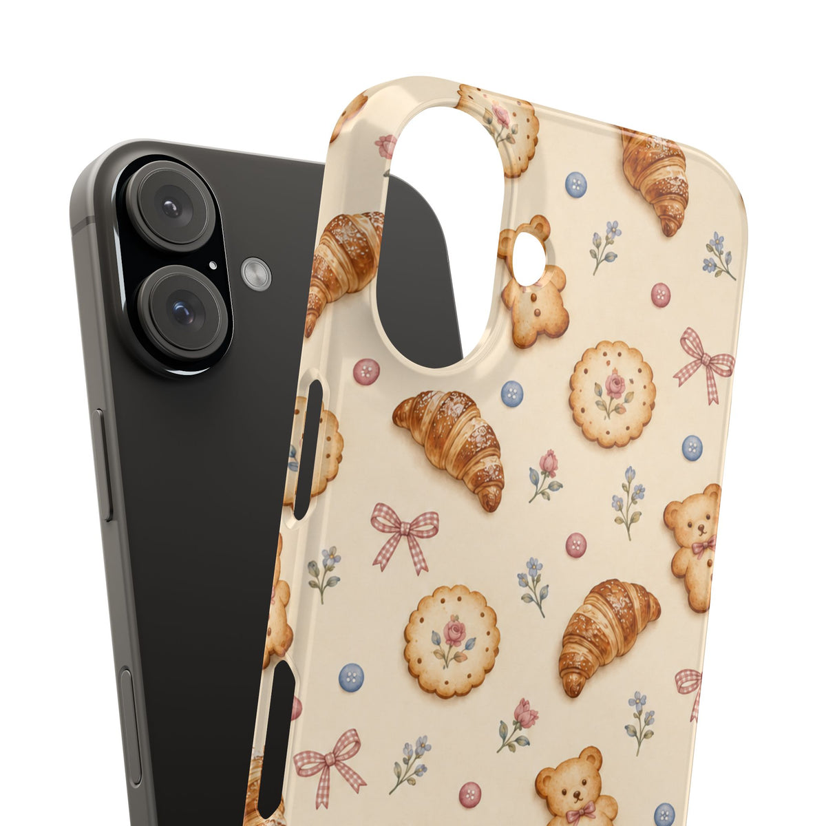 Slanke iPhone-hoes — knus bak- en teddybeerpatroon (recept, hert, knopen)