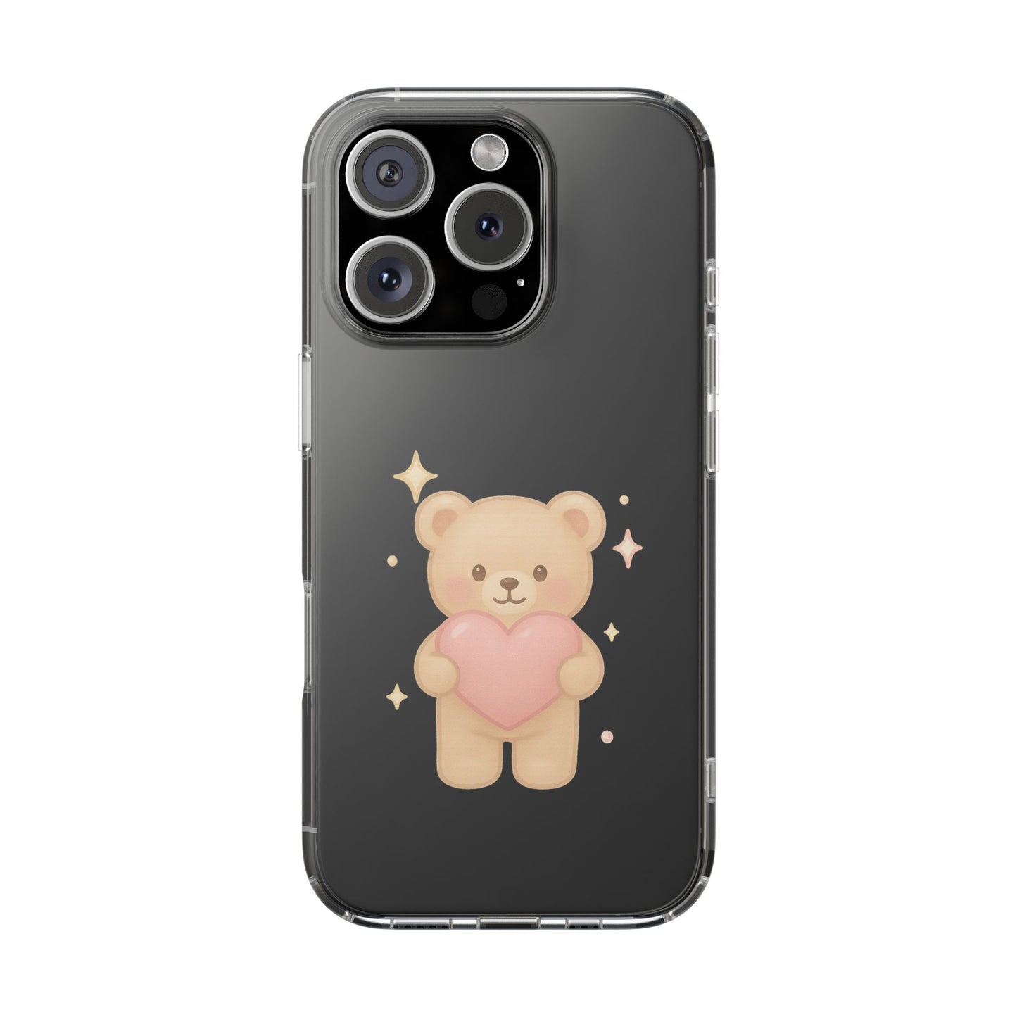 Romantic Teddy Bear Impact-Resistant iPhone Case with Heart Design
