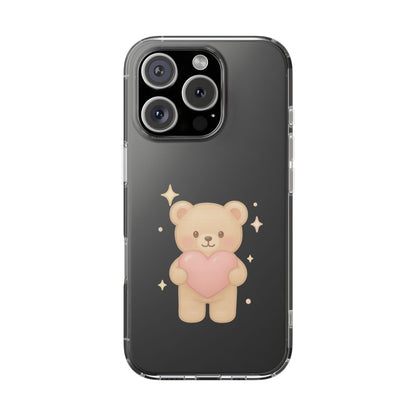 Romantic Teddy Bear Impact-Resistant iPhone Case with Heart Design