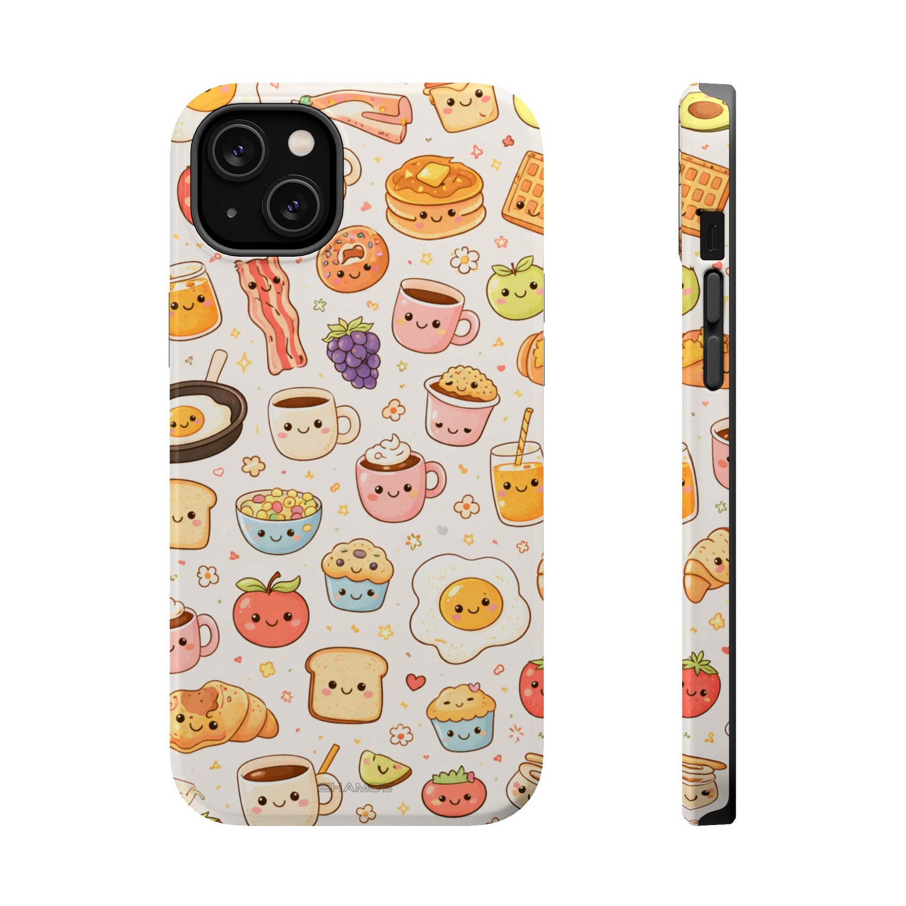 Kawaii Breakfast Pattern Magnetic Phone Case, Cute Cartoon Food Impact-Resistant Cover, MagSafe Compatible