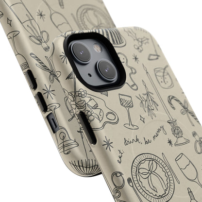 Festive Doodle iPhone Case (’drink, be merry’ Holiday Design) | compatible with MagSafe