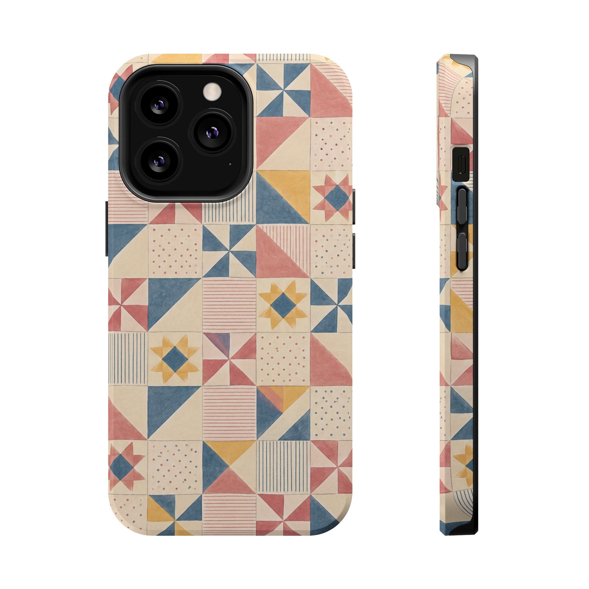 Prairie Quilt – Pastel Patchwork Pattern MagSafe Phone Case, glossy iPhone 13 Pro, rear and side profile