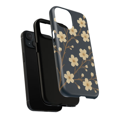Navy Cherry Blossom Floral iPhone Case - Compatible with MagSafe