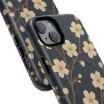 Navy Cherry Blossom Floral iPhone Case - Compatible with MagSafe - Shamo's