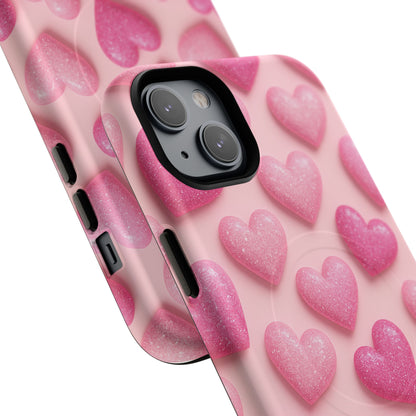 Barbiecore Glitter Hearts iPhone Case | MagSafe