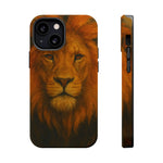 Lion face phone case with vibrant mane design shown front and side variant size