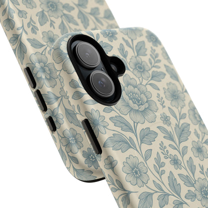 Vintage Blue Floral Tough Case for iPhone - Compatible with MagSafe