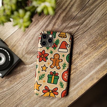 Holiday Pattern Slim iPhone Case — Gingerbread, Santa Hat & Gifts Holiday Design